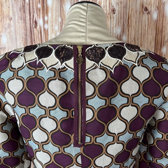 Tory Burch 3/4 Sleeve Silk Patterned Sequin Accent Dress 6 - Picture 7 of 8